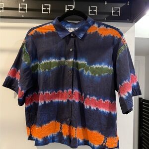 Velvet Blue and Orange Tie-Dye Shirt‎
